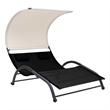 Pemberly Row Steel 2-Person Double Sun Lounger with Canopy in Black