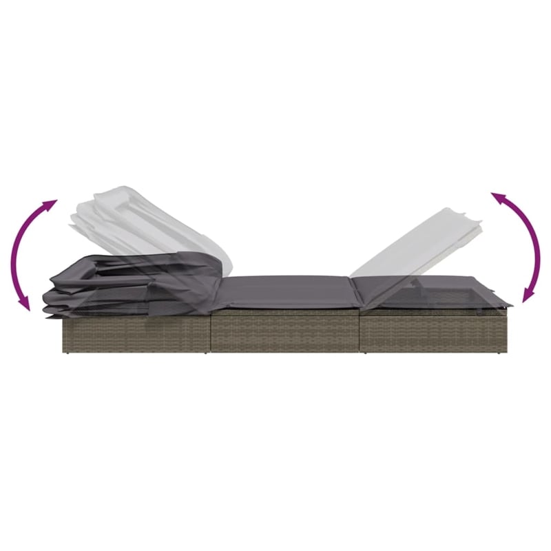 Pemberly Row PE Rattan 2-Person Adjustable Double Sun Lounger in Gray