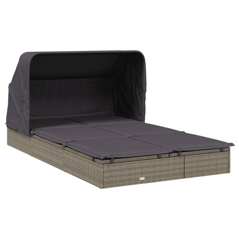 Pemberly Row PE Rattan 2-Person Adjustable Double Sun Lounger in Gray