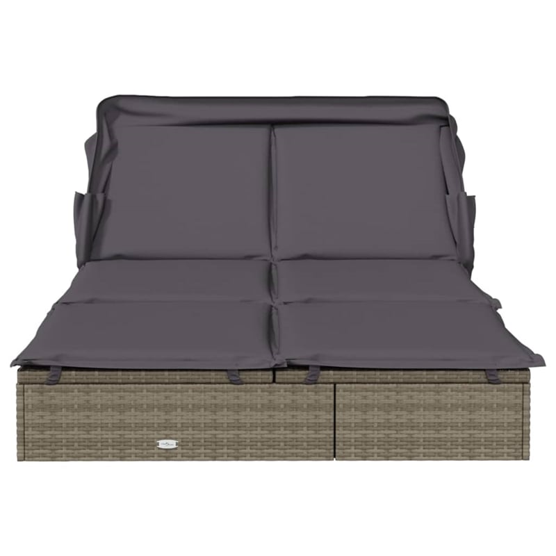 Pemberly Row PE Rattan 2-Person Adjustable Double Sun Lounger in Gray