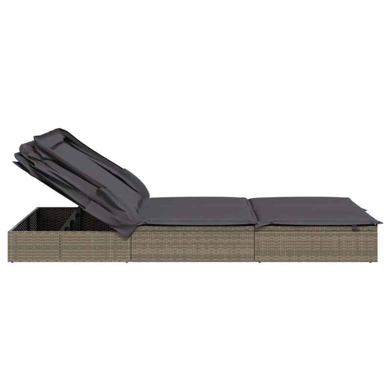 Pemberly Row PE Rattan 2-Person Adjustable Double Sun Lounger in Gray