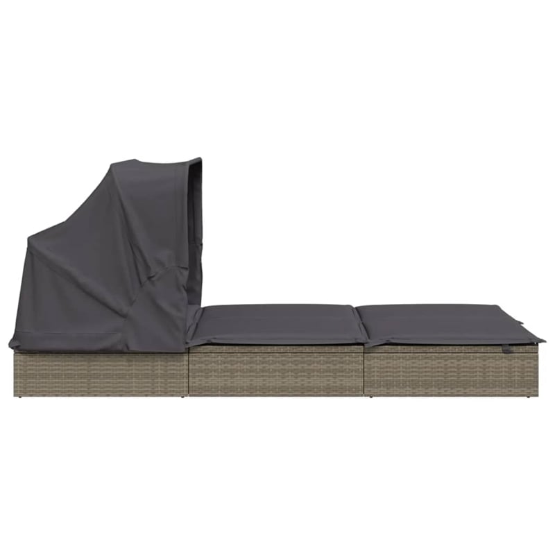 Pemberly Row PE Rattan 2-Person Adjustable Double Sun Lounger in Gray