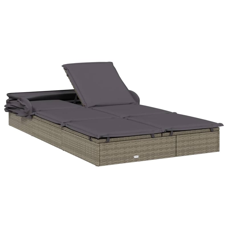 Pemberly Row PE Rattan 2-Person Adjustable Double Sun Lounger in Gray