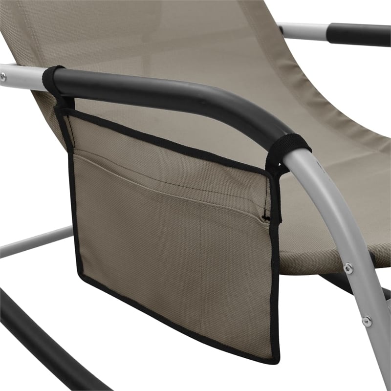 Pemberly Row Textilene Sun Lounger Set of 2 with Side Pocket in Taupe Gray