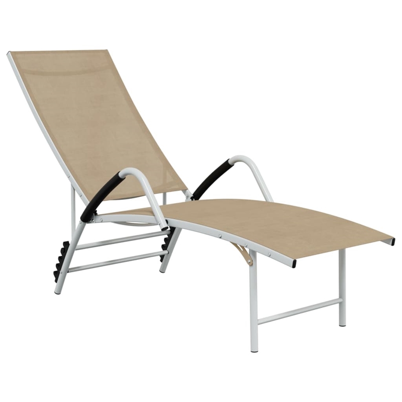 Pemberly Row Aluminum Sun Lounger with Armrests and Table in Cream