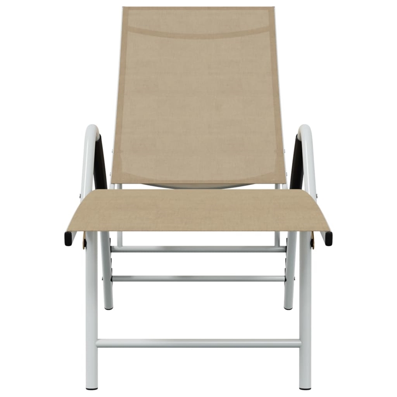 Pemberly Row Aluminum Sun Lounger with Armrests and Table in Cream