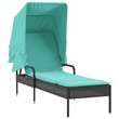 Pemberly Row PE Rattan Sun Lounger Set with Side Table in Black Turquoise