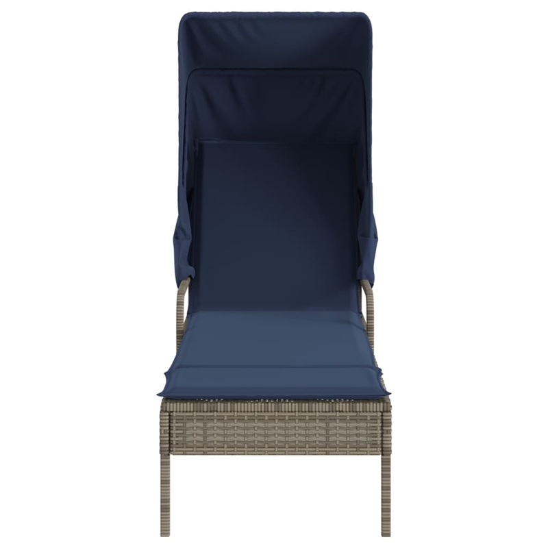Pemberly Row PE Rattan Sun Lounger Set with Canopies and Table in Gray