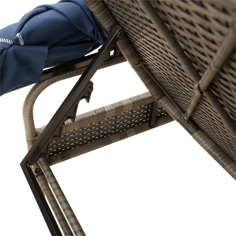 Pemberly Row PE Rattan Sun Lounger Set with Canopies and Table in Gray