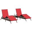 Pemberly Row PE Rattan Patio Sun Lounger Set of 2 with Footrests in Brown