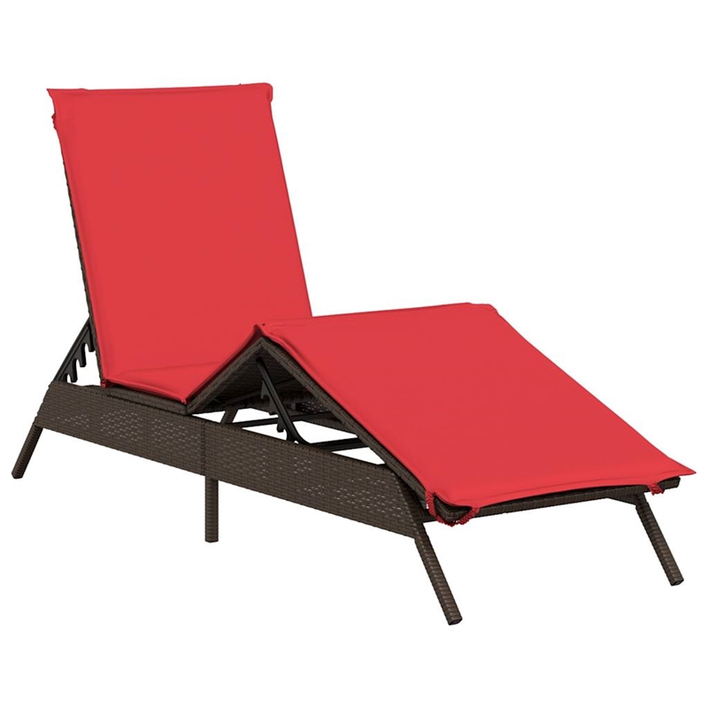 Pemberly Row PE Rattan Patio Sun Lounger Set of 2 with Footrests in Brown