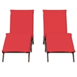 Pemberly Row PE Rattan Patio Sun Lounger Set of 2 with Footrests in Brown