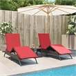 Pemberly Row PE Rattan Patio Sun Lounger Set of 2 with Footrests in Brown