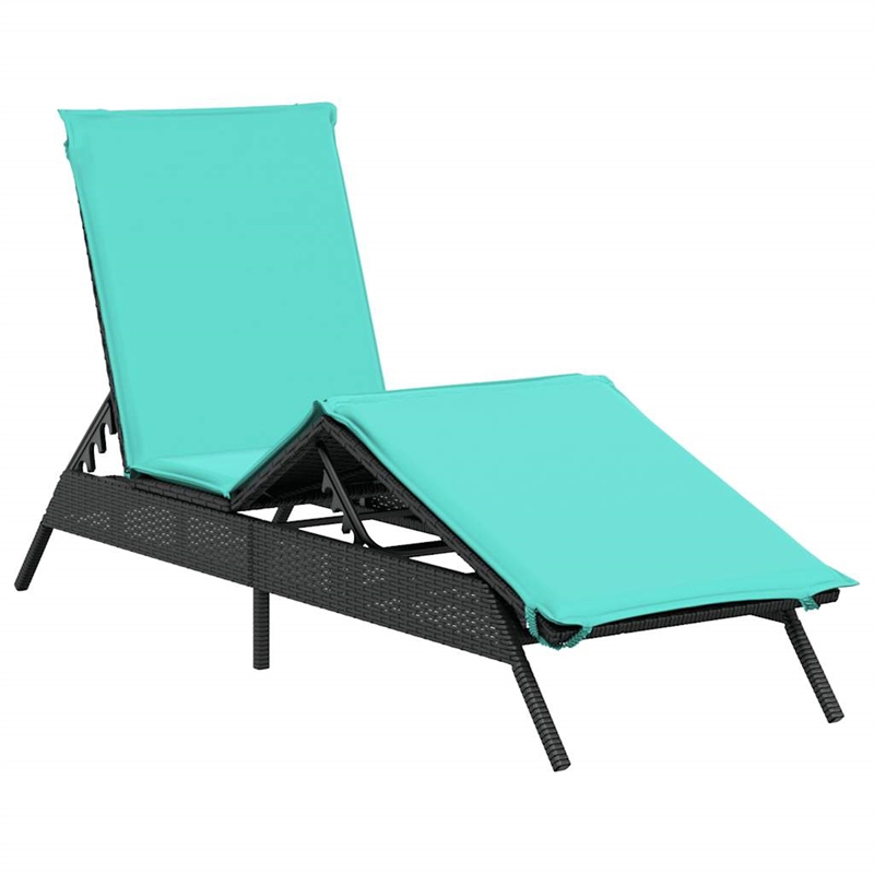 Pemberly Row PE Rattan Patio Sun Lounger Set of 2 in Black Blue