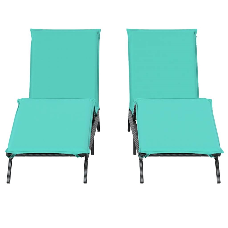 Pemberly Row PE Rattan Patio Sun Lounger Set of 2 in Black Blue