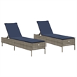 Pemberly Row PE Rattan Sun Lounger Set of 2 with Armrests in Gray
