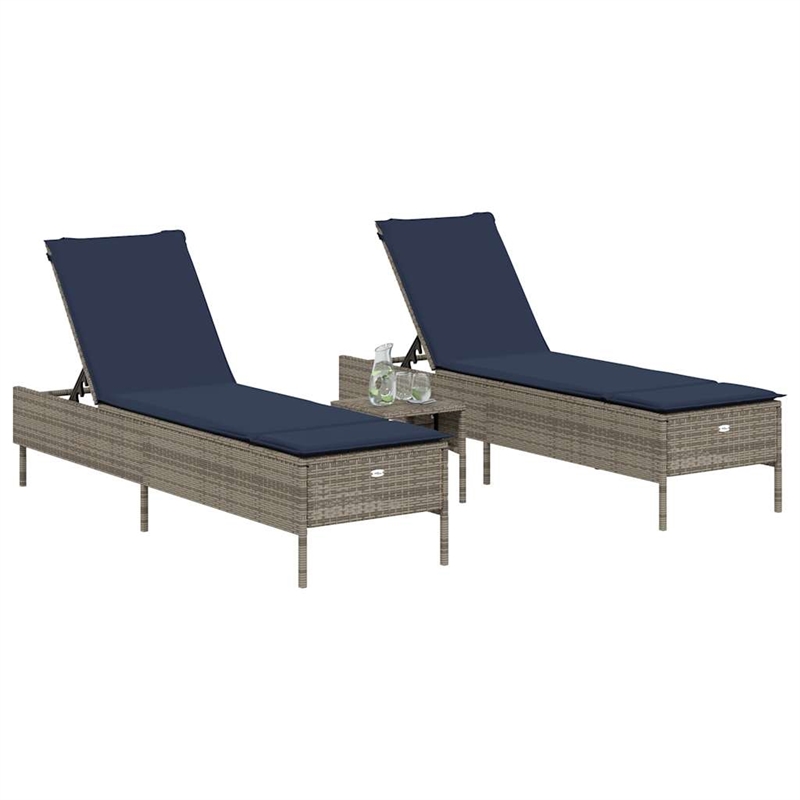 Pemberly Row PE Rattan Sun Lounger Set of 2 with Armrests in Gray