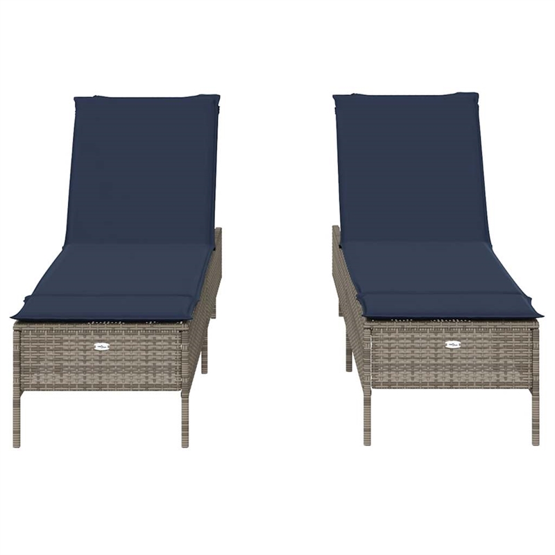 Pemberly Row PE Rattan Sun Lounger Set of 2 with Armrests in Gray