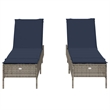 Pemberly Row PE Rattan Sun Lounger Set of 2 with Armrests in Gray