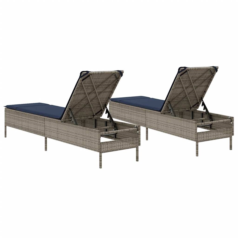 Pemberly Row PE Rattan Sun Lounger Set of 2 with Armrests in Gray