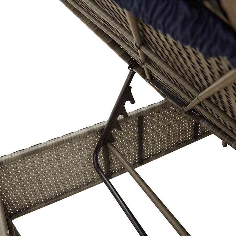Pemberly Row PE Rattan Sun Lounger Set of 2 with Armrests in Gray