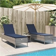 Pemberly Row PE Rattan Sun Lounger Set of 2 with Armrests in Gray
