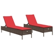 Pemberly Row PE Rattan Patio Sun Lounger Set of 2 with Cushions in Brown