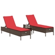Pemberly Row PE Rattan Patio Sun Lounger Set of 2 with Cushions in Brown