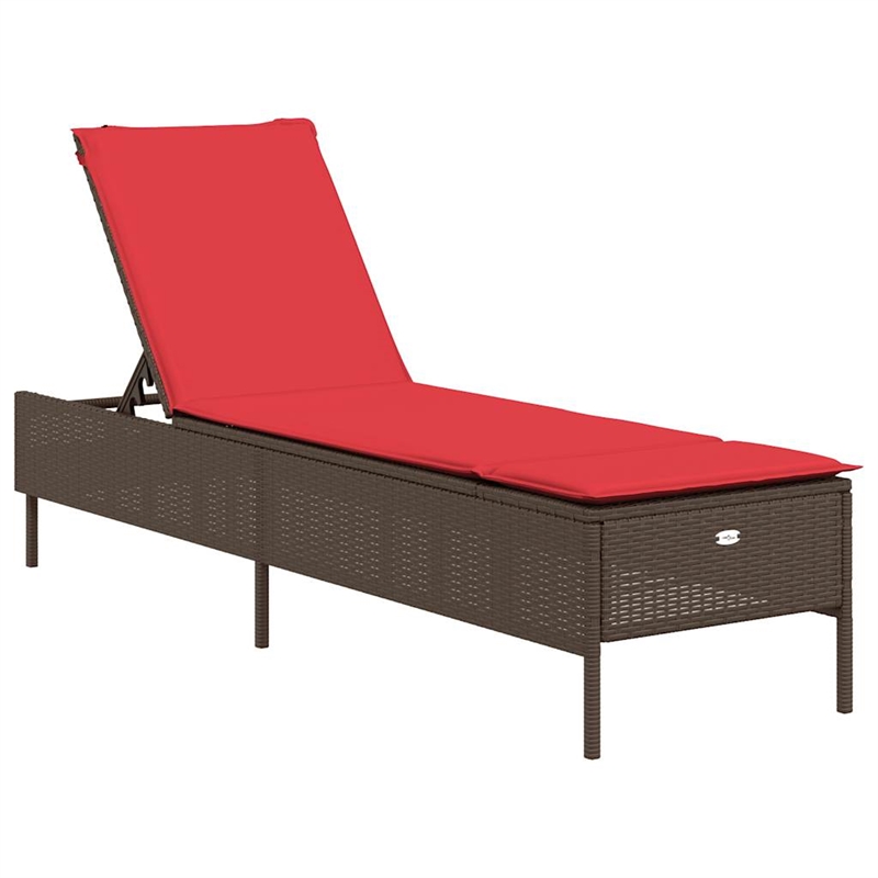 Pemberly Row PE Rattan Patio Sun Lounger Set of 2 with Cushions in Brown