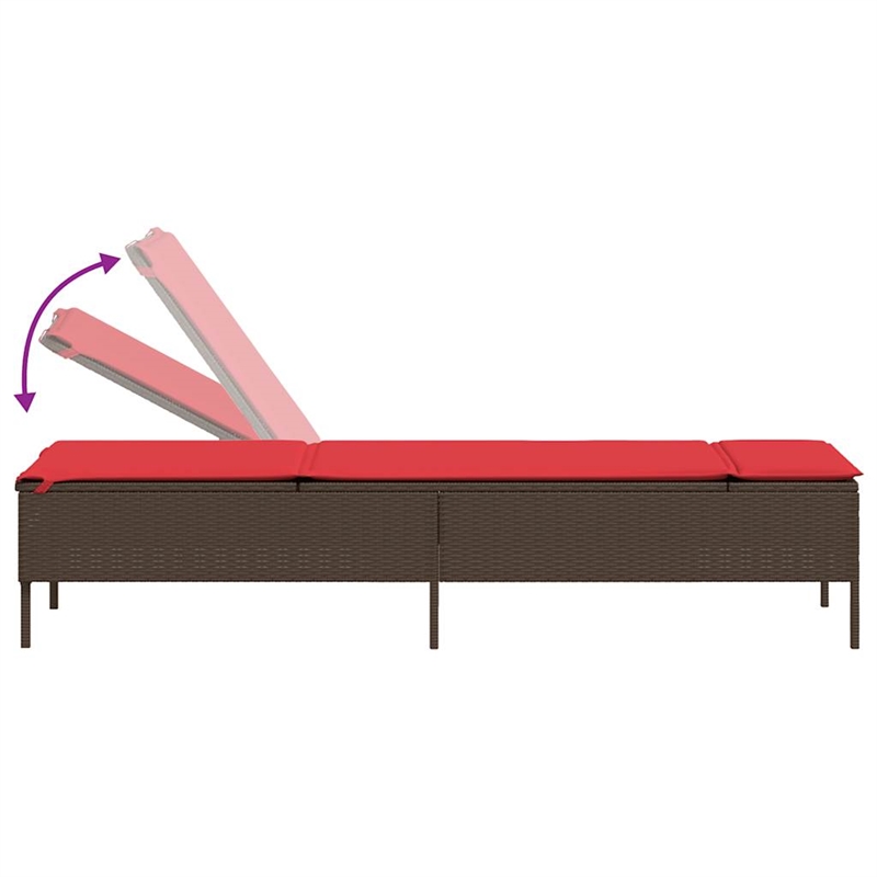 Pemberly Row PE Rattan Patio Sun Lounger Set of 2 with Cushions in Brown