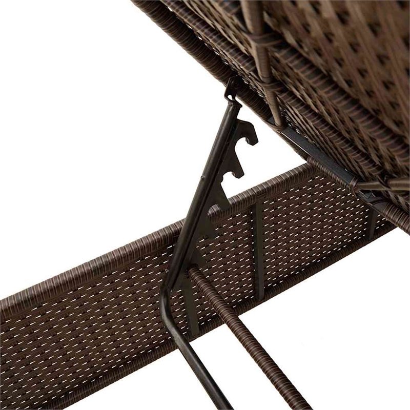 Pemberly Row PE Rattan Patio Sun Lounger Set of 2 with Cushions in Brown
