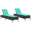 Pemberly Row PE Rattan Patio Sun Lounger Set of 2 with Cushions in Black