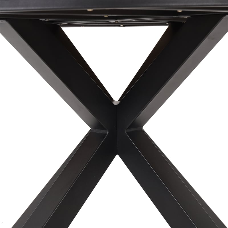Pemberly Row Round Acacia Wood Outdoor Dining Table with Metal Legs
