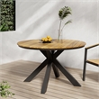 Pemberly Row Round Acacia Wood Outdoor Dining Table with Metal Legs