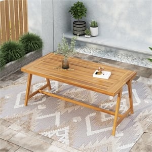 Pemberly Row Acacia Wood Outdoor Dining Set with Benches for Patio