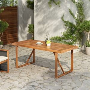 Pemberly Row 67&quot Wood Outdoor Dining Table with Teak Finish for Patio