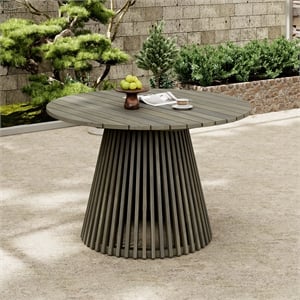 Pemberly Row 47&quot Round Wood Outdoor Patio Dining Table in Gray