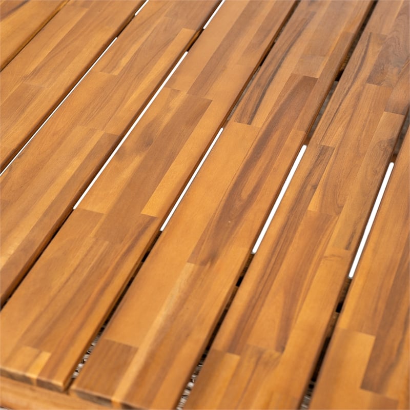Pemberly Row Acacia Wood Outdoor Dining Table with Rattan Legs in Brown