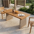 Pemberly Row Acacia Wood Outdoor Dining Table with Rattan Legs in Brown