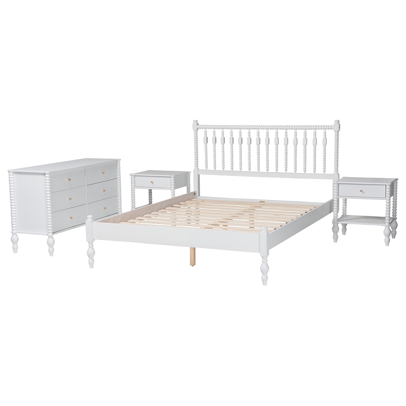 Pemberly Row Spindle 4-Piece Bedroom Set with Platform Bed in White Full