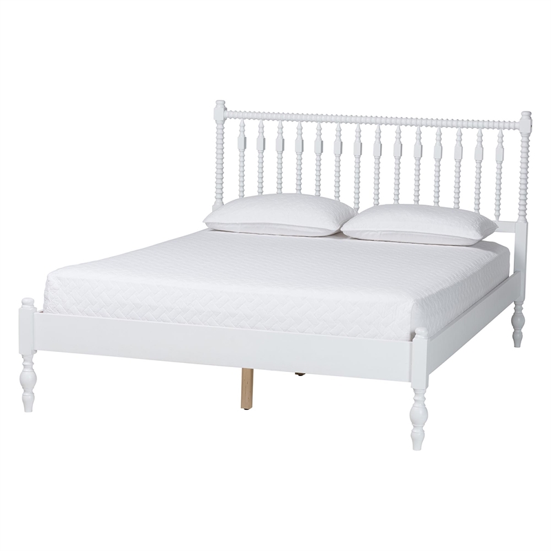 Pemberly Row Spindle 4-Piece Bedroom Set with Platform Bed in White Full