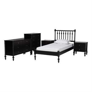 Pemberly Row Spindle 5-Piece Bedroom Set with Platform Bed in Black Twin