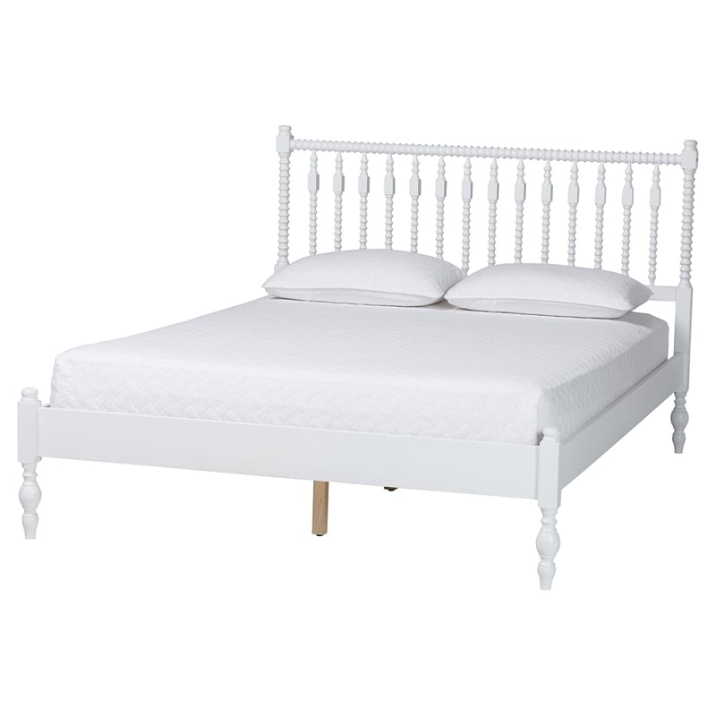 Pemberly Row Spindle 5-Piece Bedroom Set with Platform Bed in White Queen