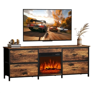 Pemberly Row 68&quot Brown TV Stand Dresser with 18&quot Electric Fireplace and LED