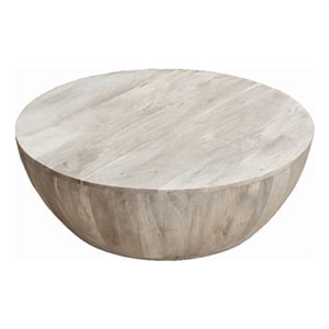 Pemberly Row 35.5&quot Round Mango Wood Coffee Table in Distressed White