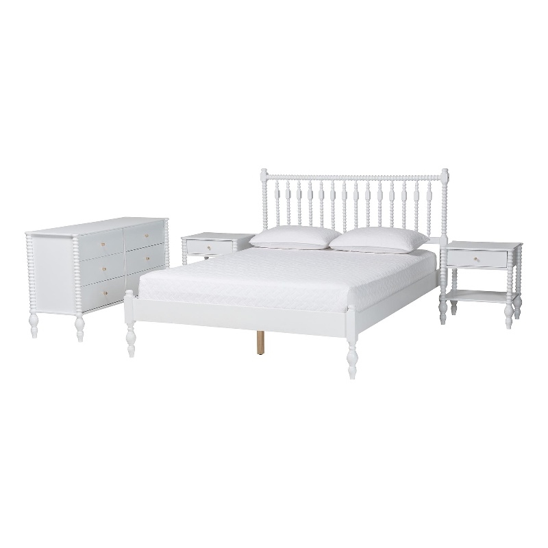 Pemberly Row Spindle 4-Piece Bedroom Set with Queen Platform Bed in White