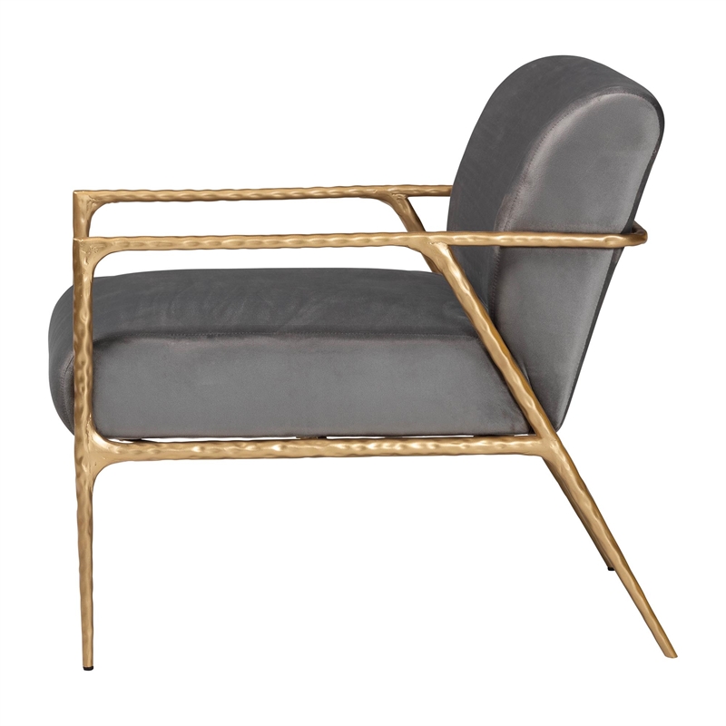 Pemberly Row Velvet Lounge Chair with Track Arms and Metal Frame
