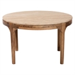 Pemberly Row Round Travertine Coffee Table with Arching Mango Wood Legs