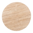 Pemberly Row Round Travertine Coffee Table with Arching Mango Wood Legs
