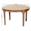 Pemberly Row Round Travertine Coffee Table with Arching Mango Wood Legs